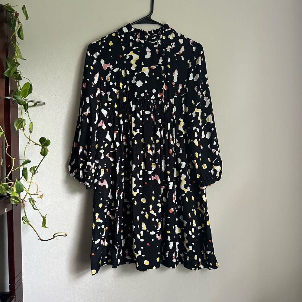 ba&sh‎ Telma Black Mini Dress Abstract Graphic Print Colorful size XS